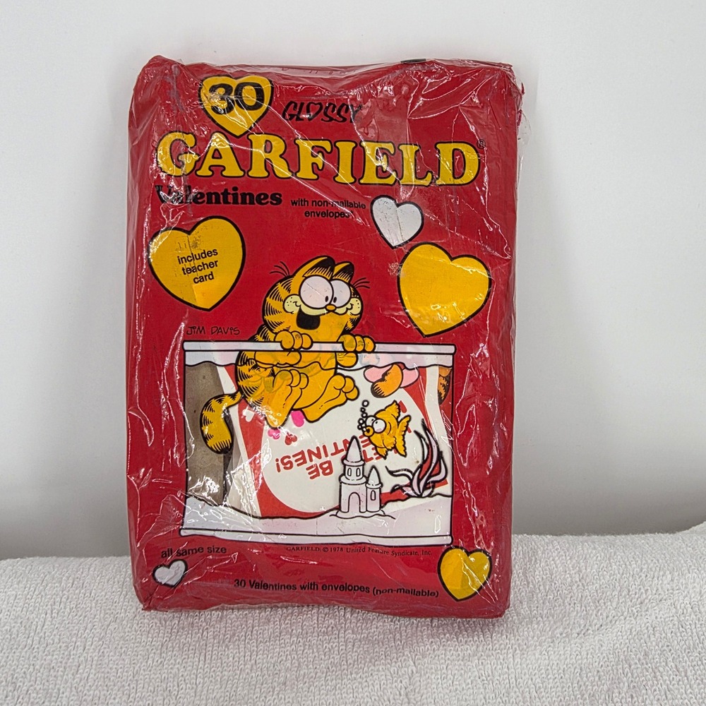 Vintage 1978 Garfield Valentines 30 Glossy Cards Cleo Wrap Jim Davis New Sealed